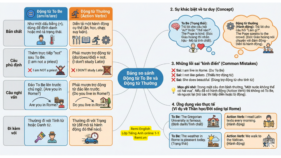 SO SÁNH ĐỘNG TỪ THƯỜNG VÀ ĐỘNG TỪ TOBE